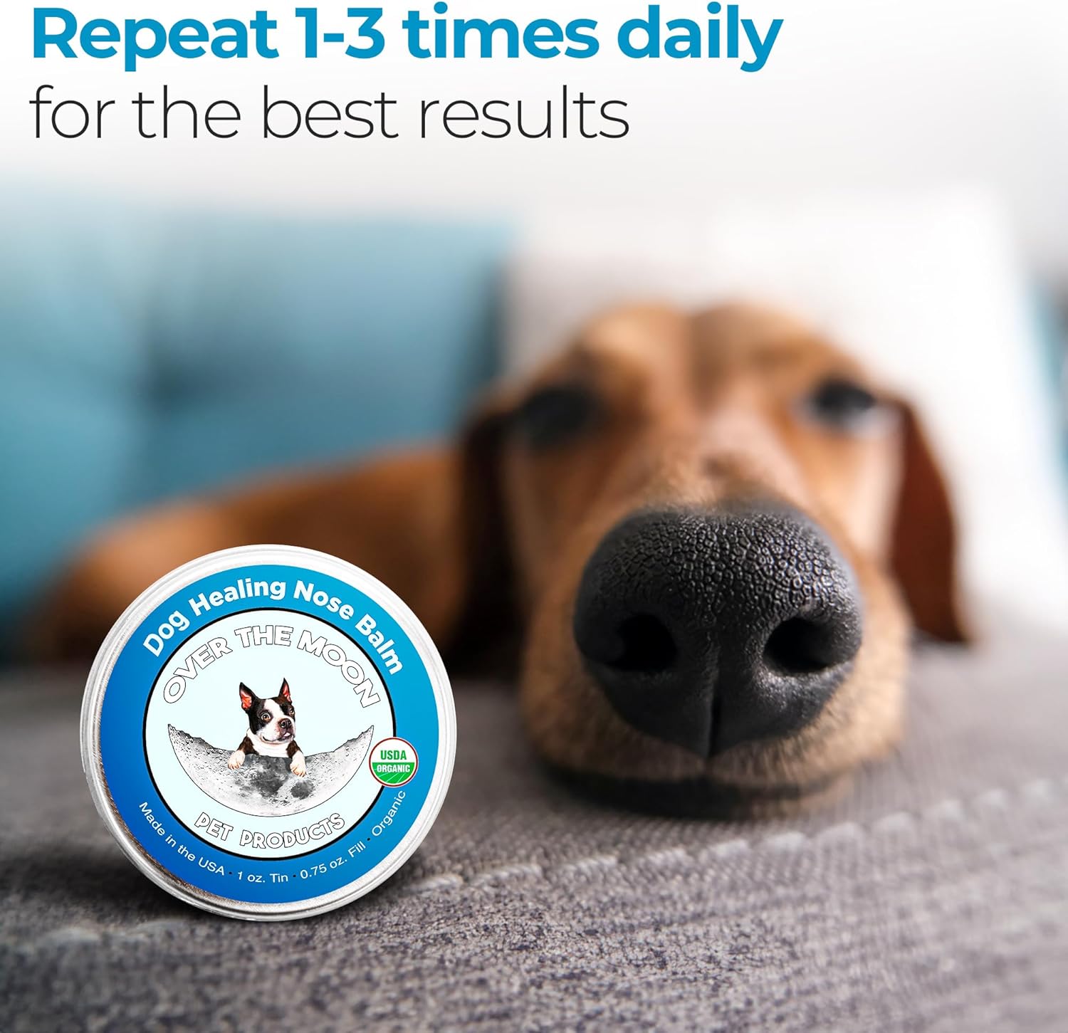 Over The Moon Pets Organic Dog Nose Balm- Unscented, Repairs Cracking, Dry Dog Noses, Dog Sunscreen, Veterinarian Recommended, Dog Paw Balm, Dog Cream, Cat Nose Balm (1oz)