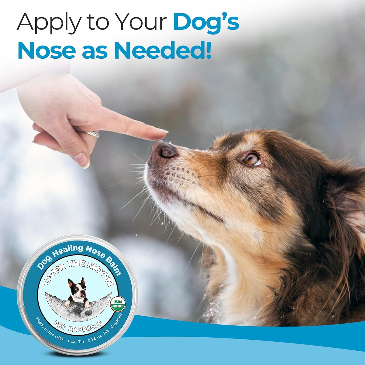 Over The Moon Pets Organic Dog Nose Balm- Unscented, Repairs Cracking, Dry Dog Noses, Dog Sunscreen, Veterinarian Recommended, Dog Paw Balm, Dog Cream, Cat Nose Balm (1oz)