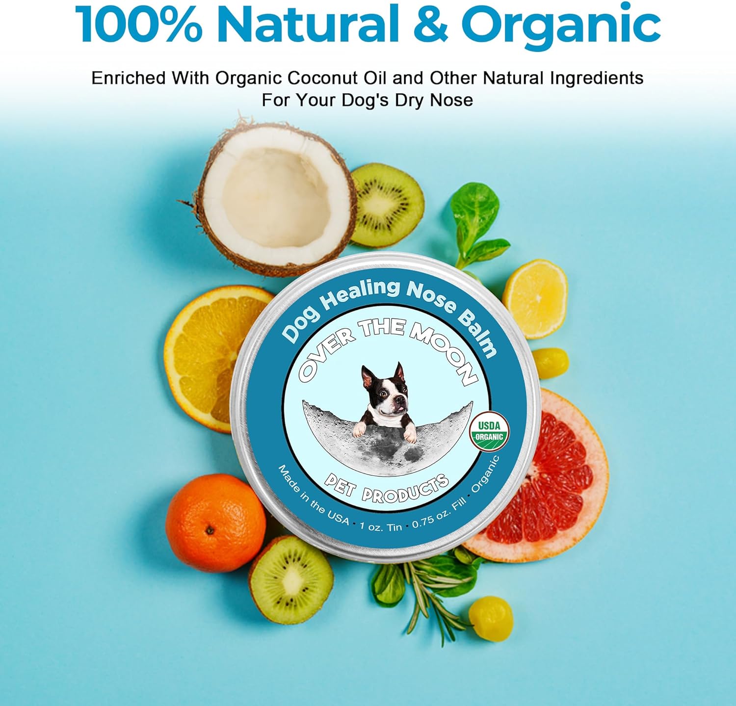 Over The Moon Pets Organic Dog Nose Balm- Unscented, Repairs Cracking, Dry Dog Noses, Dog Sunscreen, Veterinarian Recommended, Dog Paw Balm, Dog Cream, Cat Nose Balm (1oz)