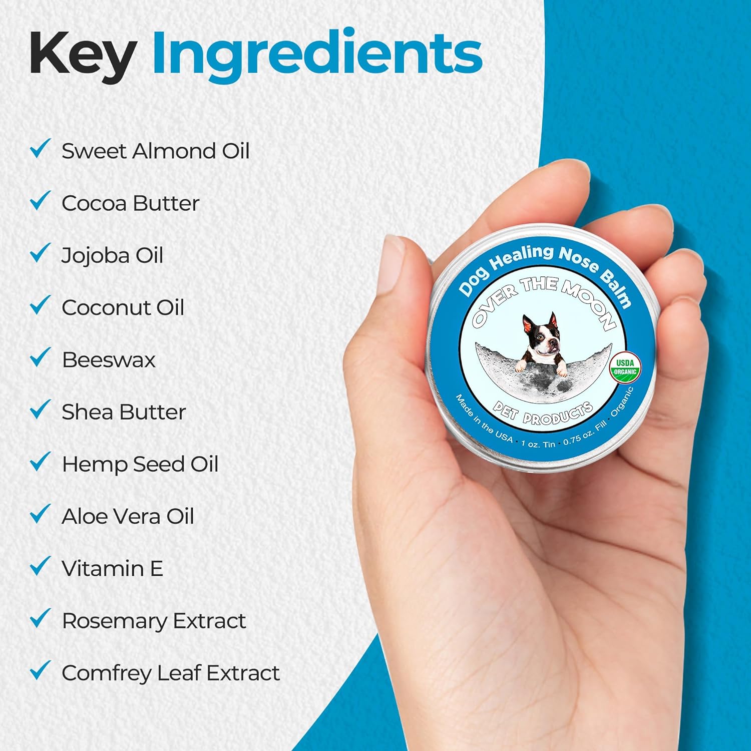 Over The Moon Pets Organic Dog Nose Balm- Unscented, Repairs Cracking, Dry Dog Noses, Dog Sunscreen, Veterinarian Recommended, Dog Paw Balm, Dog Cream, Cat Nose Balm (1oz)