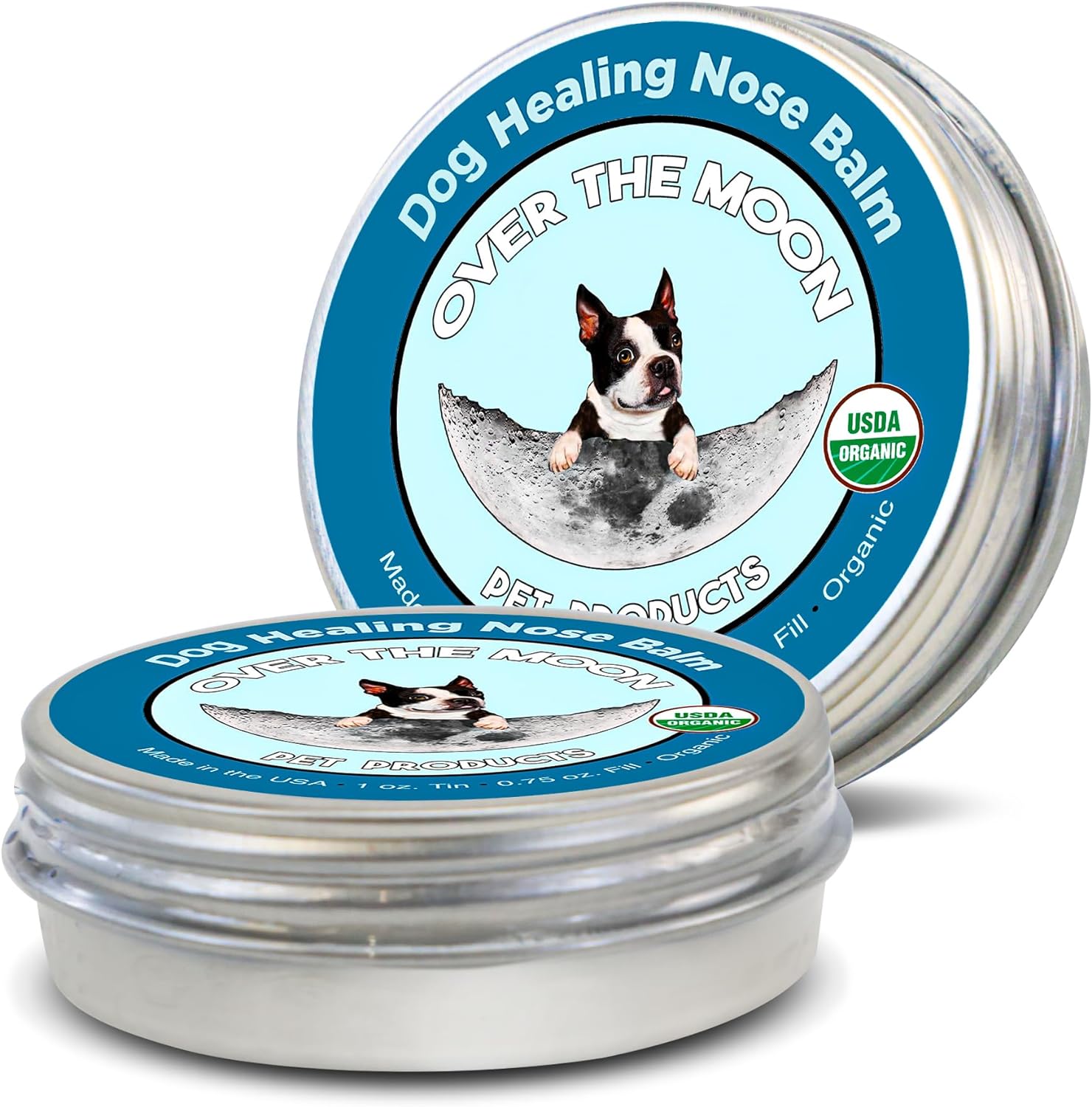 Over The Moon Pets Organic Dog Nose Balm- Unscented, Repairs Cracking, Dry Dog Noses, Dog Sunscreen, Veterinarian Recommended, Dog Paw Balm, Dog Cream, Cat Nose Balm (1oz)